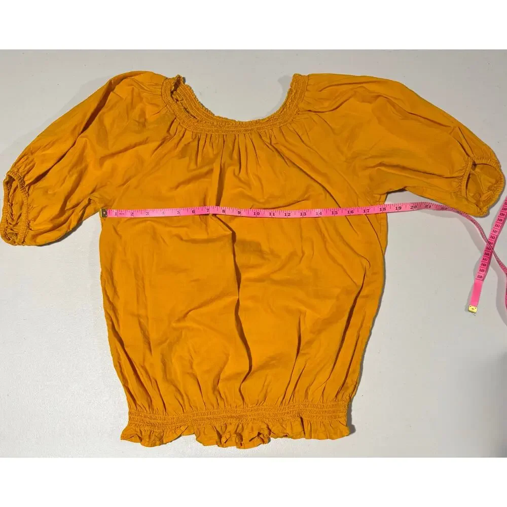 Preppy Mustard Old Navy Puff Sleeve Smocked Flowy Blouse Boho Peasant Festival